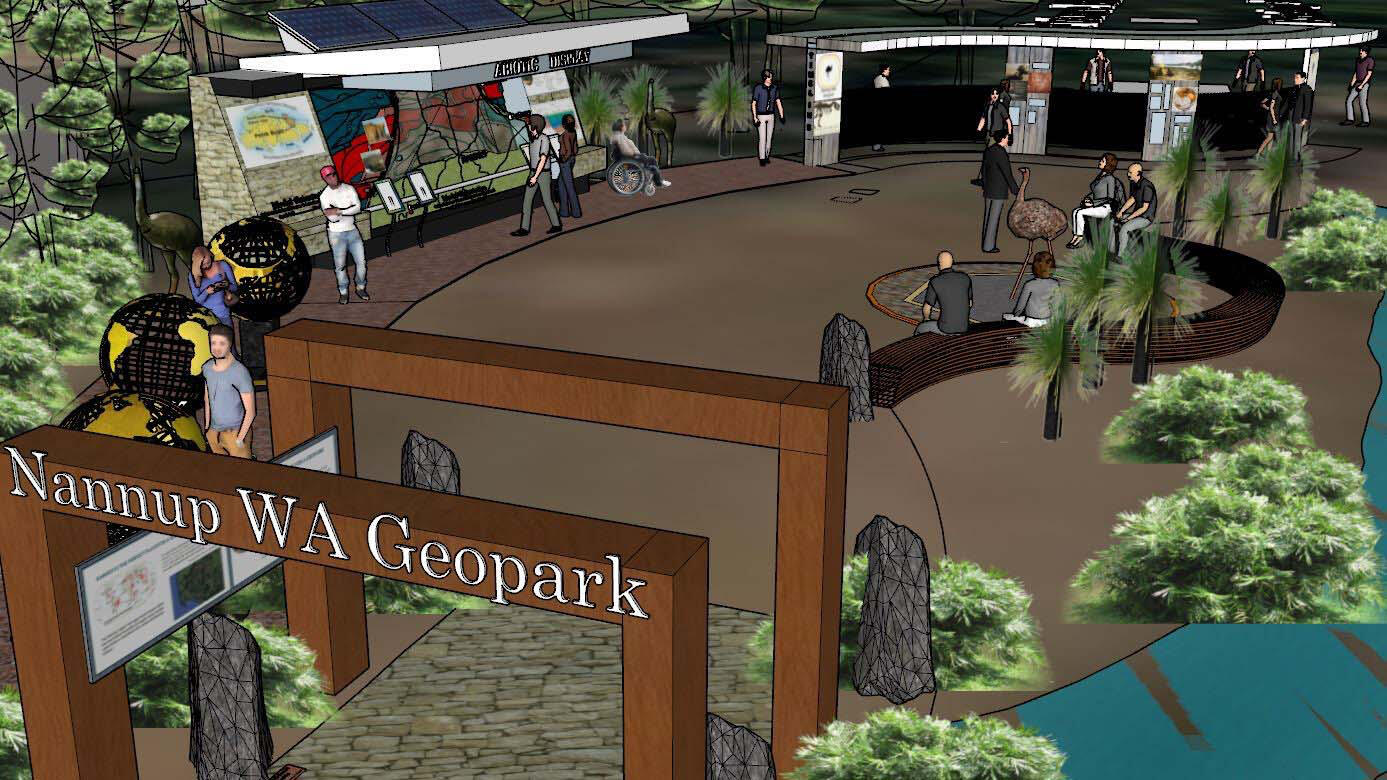 View of proposed display with globes highlighting continental drift on the left